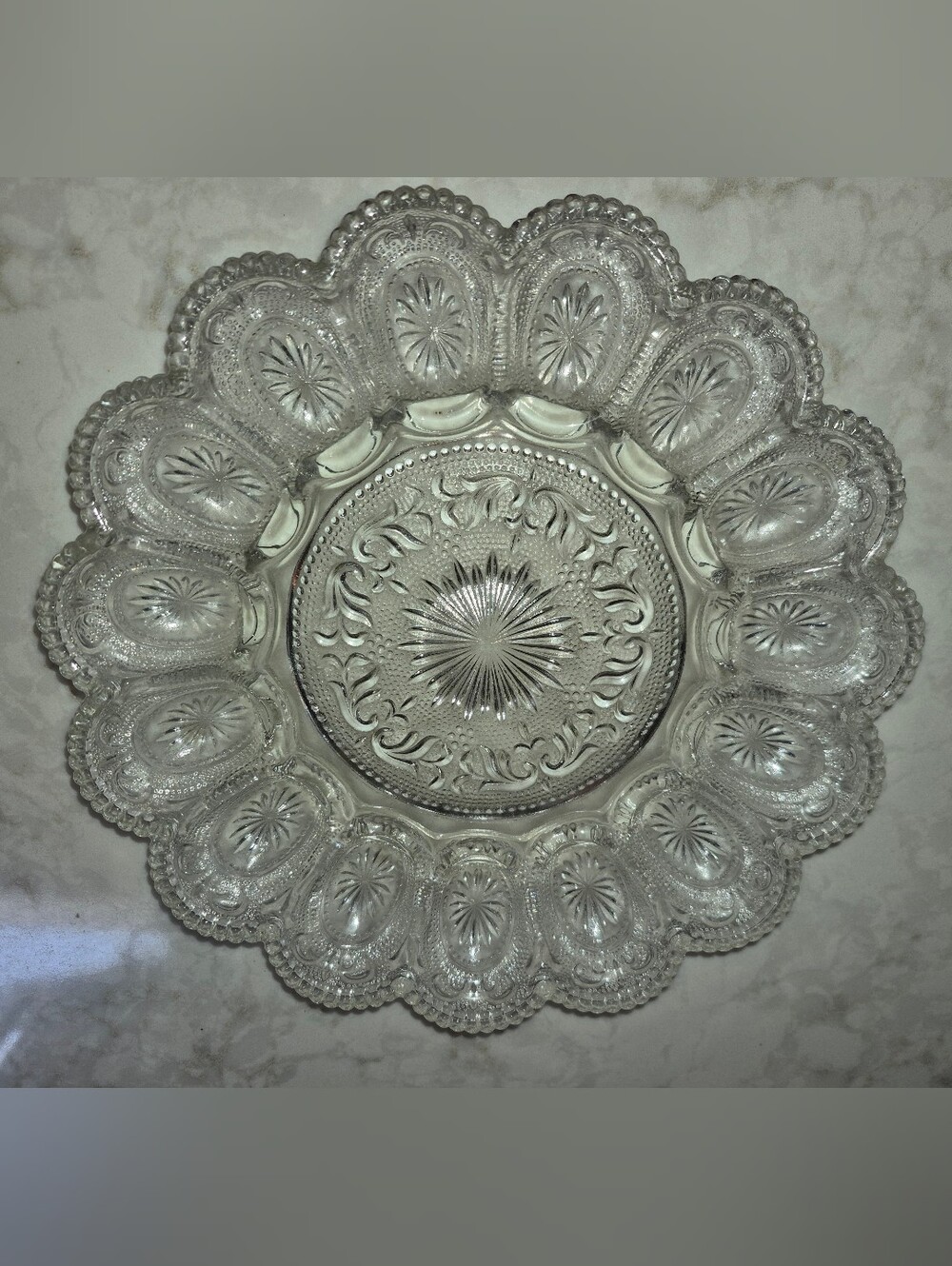 Vintage Clear Pressed Glass Deviled Egg/Oyster Serving Plate - Picture 2 of 7